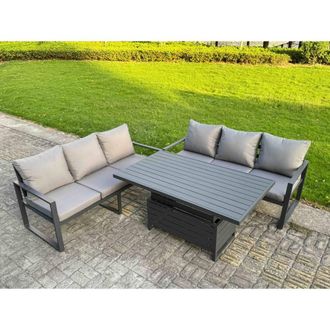 Fimous Aluminum 3-Piece Sofa Set with Lifting Table & Cushions in Dark Grey
