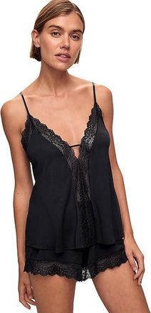 Eberjey Lara Cami Short Pj Set Womens Pajama Sets Black : LG, Lace/Modal/Tencel