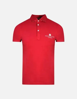 Aquascutum Mens Aquascutum London Bold Logo Red Polo Shirt - Size: 36