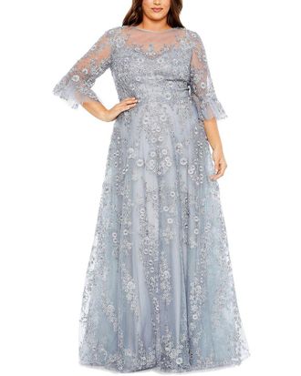 Mac Duggal Plus Flutter Sleeve Embellished A-Line Gown