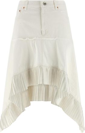 sacai White Satin Denim Skirt