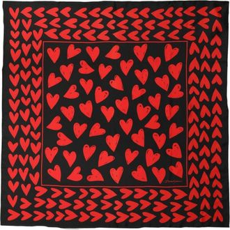 Dolce & Gabbana Black Red Silk Hearts Square Foulard Womens Scarf