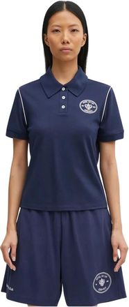 Sporty & Rich Eden Crest Geborduurd Pique Poloshirt - Dames - Polos - Blauw - M - Katoen - Tops