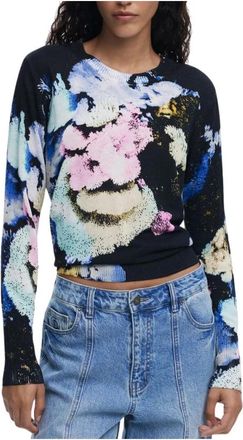 Desigual Eclectische Zwarte Linnen Dames Trui - Dames - Ronde hals truien - Blauw - S - Linnen - Truien & Vesten