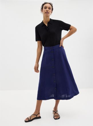 Contemporaine Womens Pure linen button-up skirt