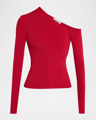 Staud Lois Rib-Knit One-Shoulder Top