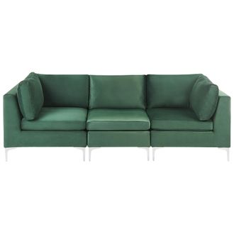 Beliani Sof&aacute; 3 Plazas De Terciopelo Verde Asiento Patas Metal Glamour Evja
