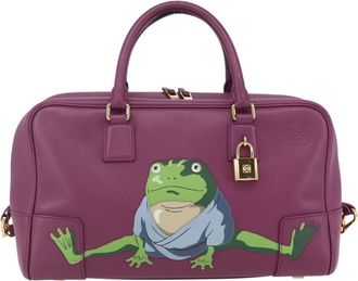 Loewe Amazona Bag Leather Purple Leather Handbag (Pre-Owned)