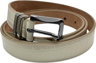 Bally Womens Curved Croc Leather Belt In Bone