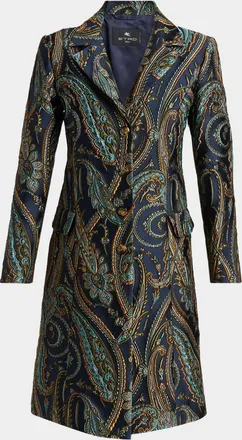 Etro Paisley Jacquard Single-Breasted Long Coat