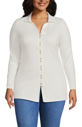 Lands End Long Sleeve Polished Rib Button Through Tunic Shirt in Ivory at Nordstrom, Size 2 X