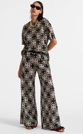 La DoubleJ Palazzo Pants in Mini Tiles Macrame Black at Nordstrom, Size X-Large L