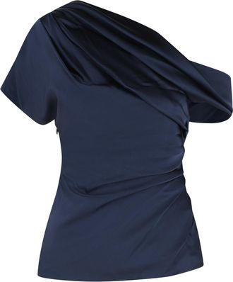 SIMKHAI Draped Asymmetrical One-Shoulder Navy Top