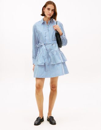 Tommy Hilfiger Womens Stripe Tiered Poplin Shirtdress - Blue - XL