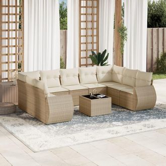 vidaXL Juego De Sof&aacute;s Jard&iacute;n Con Cojines Beige 10 Pzas Rat&aacute;n Sint&eacute;tico Vidaxl
