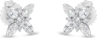 House of Brilliance 14K White Gold Marquise Diamond Flower Stud Earring