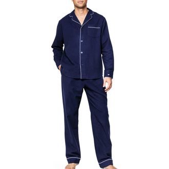 Petite Plume Classic Flannel Pajama Set in Navy at Nordstrom, Size X-Large