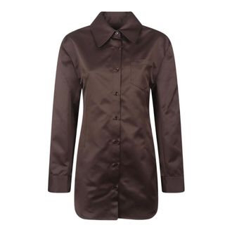 Frankie Shop Shirts, female, Brown, Size: L Akita Satin Cinched Shirt Dress
