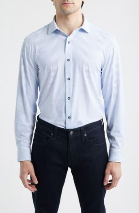 Johnston & Murphy XC Motion Performance Knit Button-Up Shirt in White/Blue Diamond at Nordstrom, Size Xxx-Large