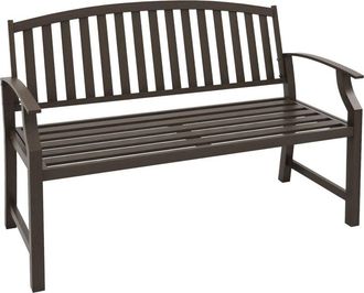 OUTSUNNY Garden Bench with Slatted Seat and Backrest, Curved Armrest, Brown