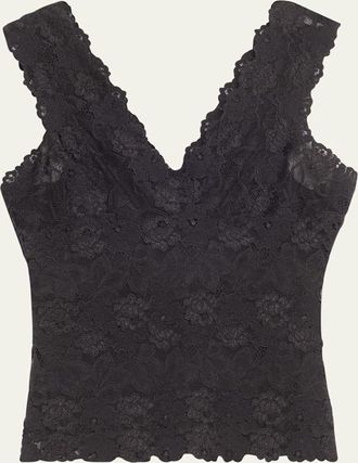 Natori V-Neck Floral Lace Tank