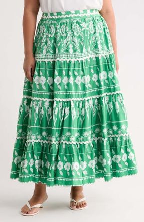 Sugarlips Wave Trimmed Print Maxi Skirt in Green-White at Nordstrom, Size 3 X