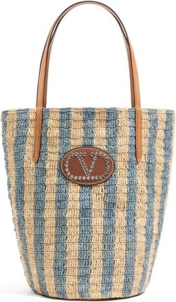 Valentino Gestreepte Raffia Tote - Dames - Tassen - Veelkleurig - Maat: ONE Size Leer
