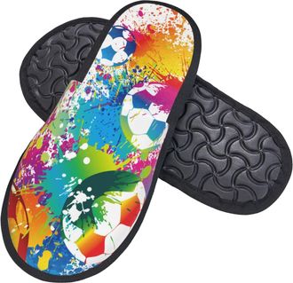 Generic Sliders Rainbow Soccer Blot Polka Dot Anti-Skid Cotton Slippers Soft Slippers For Big Kid Home Winter L