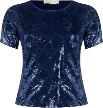 Rinascimento Blusa Curvy met All-over Pailletten - Dames - Blouses - Blauw - XL - Pailletten - Overhemden