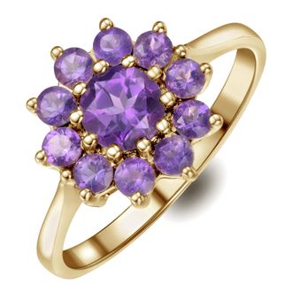 The Diamond Store 0.94ct Amethyst Cluster Ring in 9K Yellow Gold