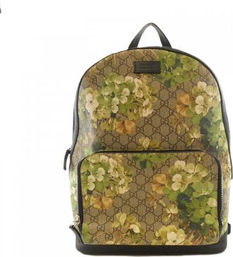 Gucci Beige Green Gg Supreme Canvas Backpack (Pre-Owned)