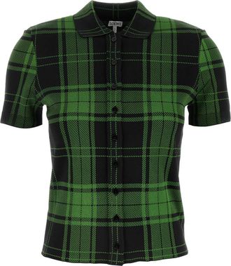 Loewe Womens Embroidered Stretch Silk Blend Shirt - Black - Size Medium