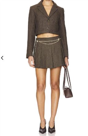 Astr Siarah Cropped Jacket In Mocha Plaid
