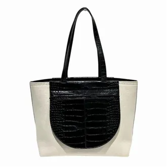 Tod's Beige Black Canvas Leather Tote Bag (Pre-Owned)