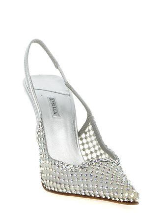 Le Silla Womens Rhinestone-Embellished Slingback Heel Silver