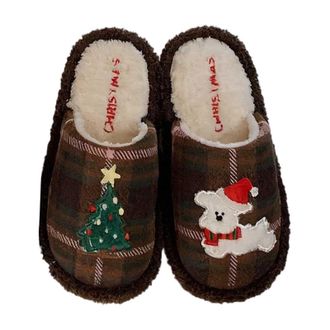 Generic Ladies Slippers Cozy Embroidered Footwear Classic Plaid Indoor Warm Clogs With Pattern For Comfort And Style At Home Cozy House Slippers For Women(Bro