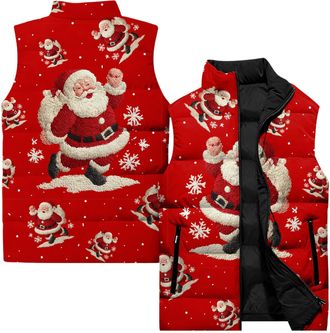 Generic Christmas Puffer Gilet for Women Uk, Funny Santa Claus Snowflake Graphic Print Ladies Body Warmer, Lightweight Sleeveless Jacket Winter Clothing Chris