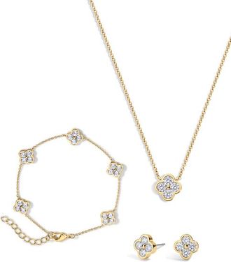 Electric Picks Camilla Clover Necklace, Bracelet and Studs - Set of 3 in Gold at Nordstrom