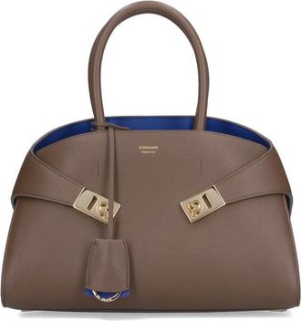 Ferragamo Medium Structured Hug Handbag in Smooth Calfskin Leather