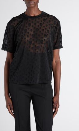 Alexander McQueen Skull Sheer Jersey T-Shirt in Black at Nordstrom, Size 10 Us