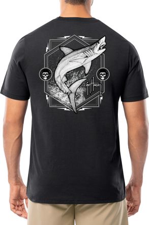 Guy Harvey Mens Short Sleeve Cotton Graphic T-Shirt, Black/Pirate Mako, XXL