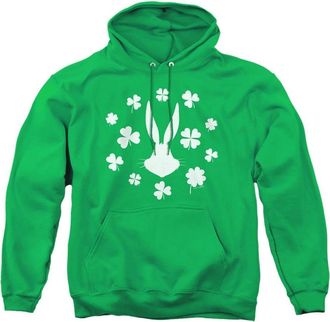Gildan Looney Tunes Bugs Bunny St. Patrick&acute;s Clover Silhouette Adult Pull Over Hoodie / Hooded Sweatshirt