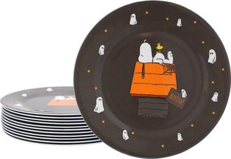 Gibson Snoopy Pumpkin 12 Piece Melamine 10.5 Inch Dinner Plate Set in Black at Nordstrom