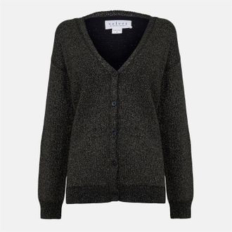 Velvet Womens by and V-Neck Relaxed Fit Cardigan in Black/Gold - Size 12 UK