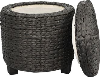 Happimess Addie 17.72 Modern Coastal Handwoven Water Hyacinth Storage Ottoman with Lid in Black at Nordstrom
