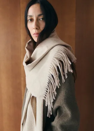 Mango Sciarpa bordi frange sabbia - Donna - Taglia unica - MANGO