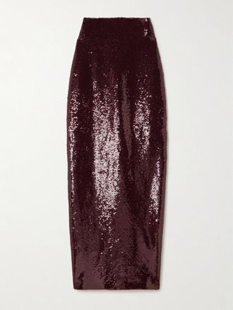 Galvan Gonna Maxi In Mesh Stretch Con Paillettes Diffusion - Bordeaux