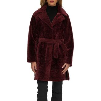 Gorski Reversible Textured Genuine Shearling Stroller, Belt in Burgundy/black at Nordstrom, Size X-Small