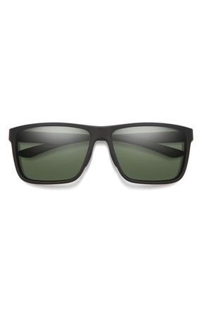Smith Riptide 57mm ChromaPop Polarized Sport Rectangular Sunglasses in Matte Black /Chromapop Polarized Gray Green at Nordstrom