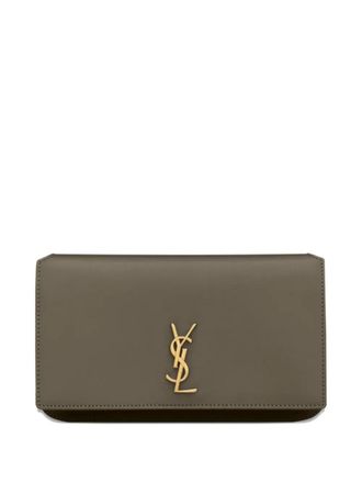 Saint Laurent logo-plaque flap mini bag - women - CALFSKIN/Brass - OS - Green